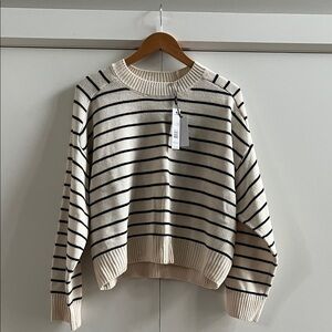 NWT T Tahari Black and Cream Striped Sweater